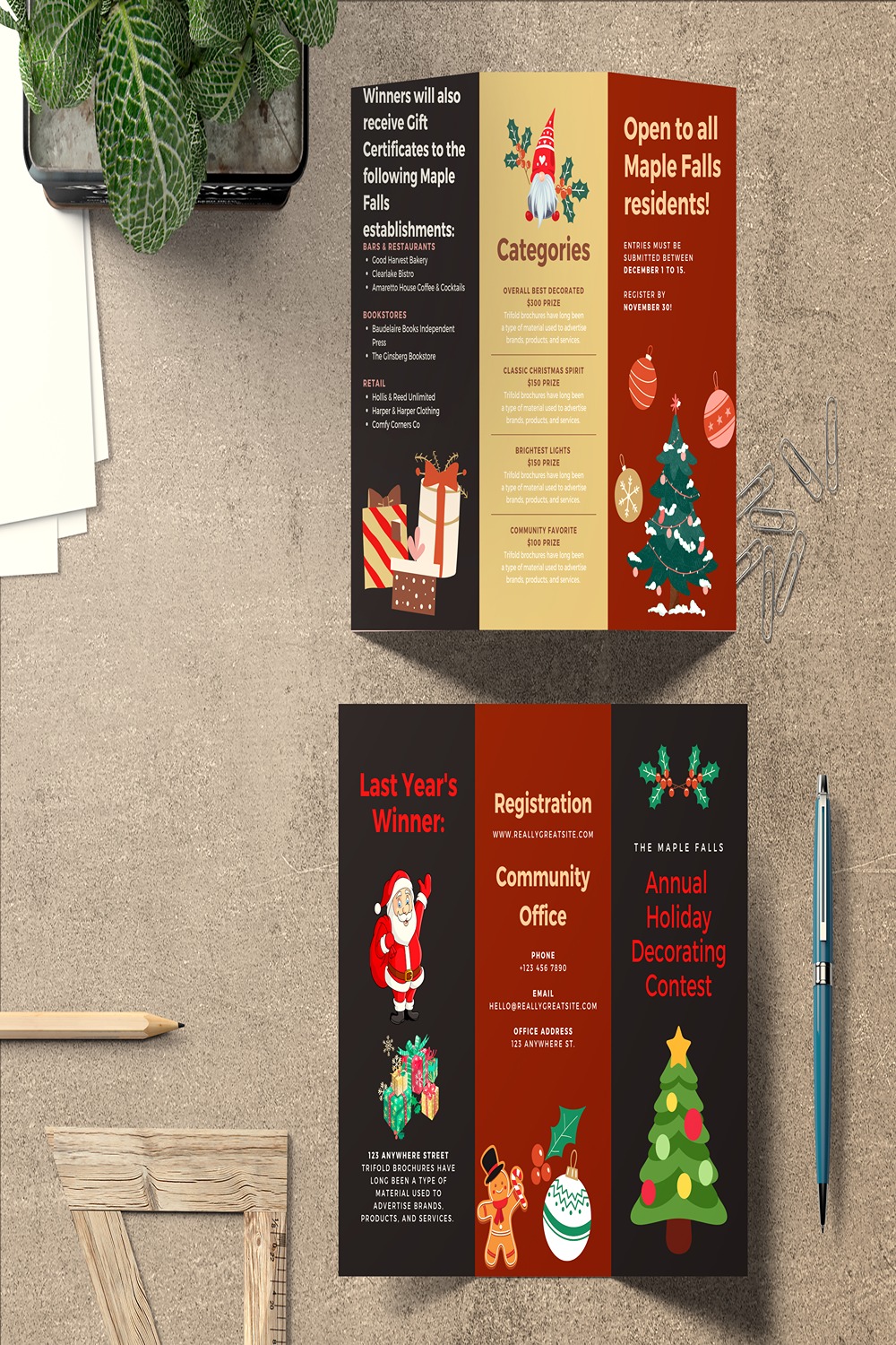 Christmas - Tri-Fold Boucher Design Template pinterest preview image.