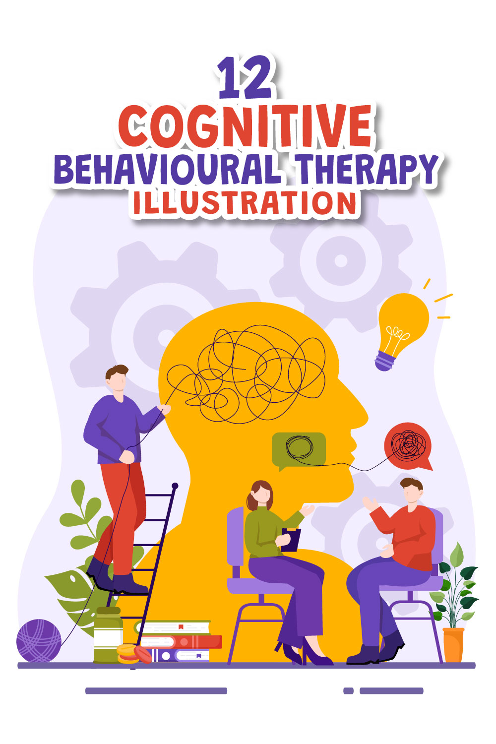 12 Cognitive Behavioural Therapy Illustration pinterest preview image.