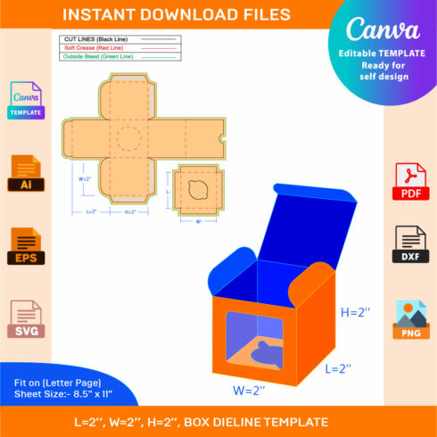 Cupcake Box, Square Display Box, Dieline Template cover image.