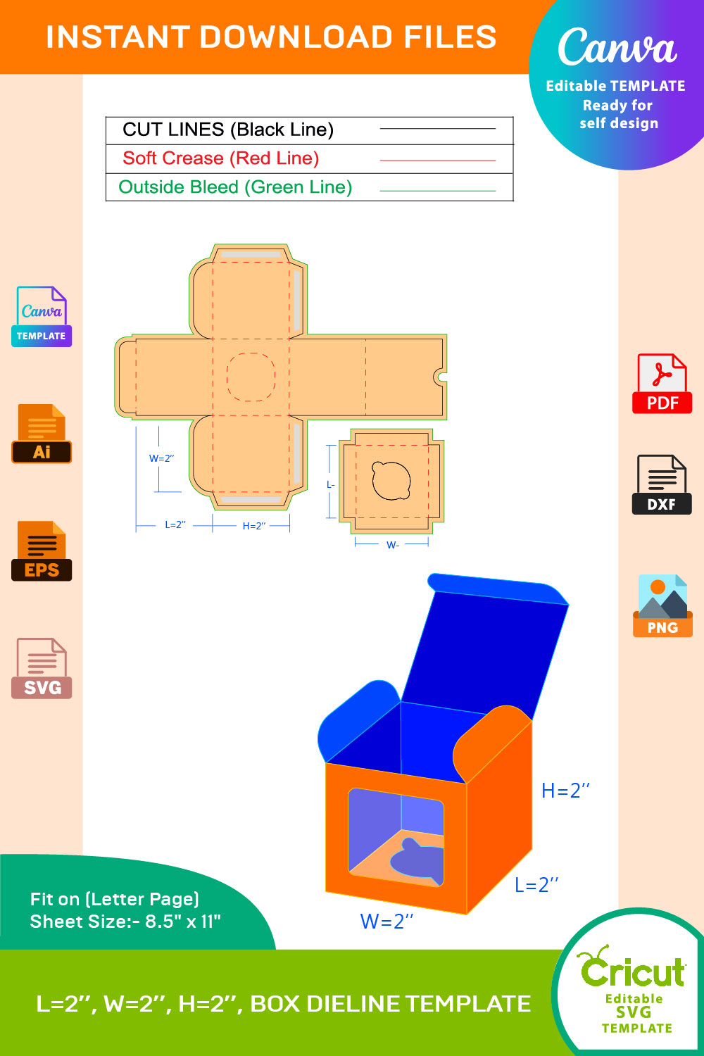 Cupcake Box, Square Display Box, Dieline Template pinterest preview image.