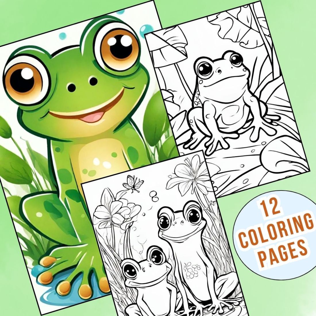Froggy Coloring Adventure | 12 Relaxing and Calming Frog Coloring Pages for Kids cover image.