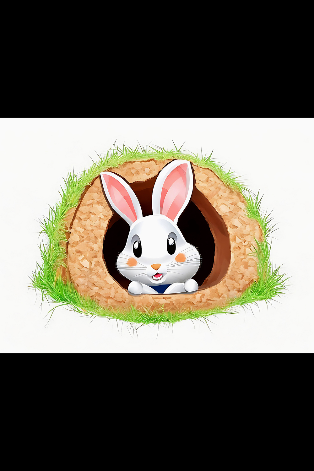 Cute little gray bunny comming out from hole illustration - ai generated pinterest preview image.