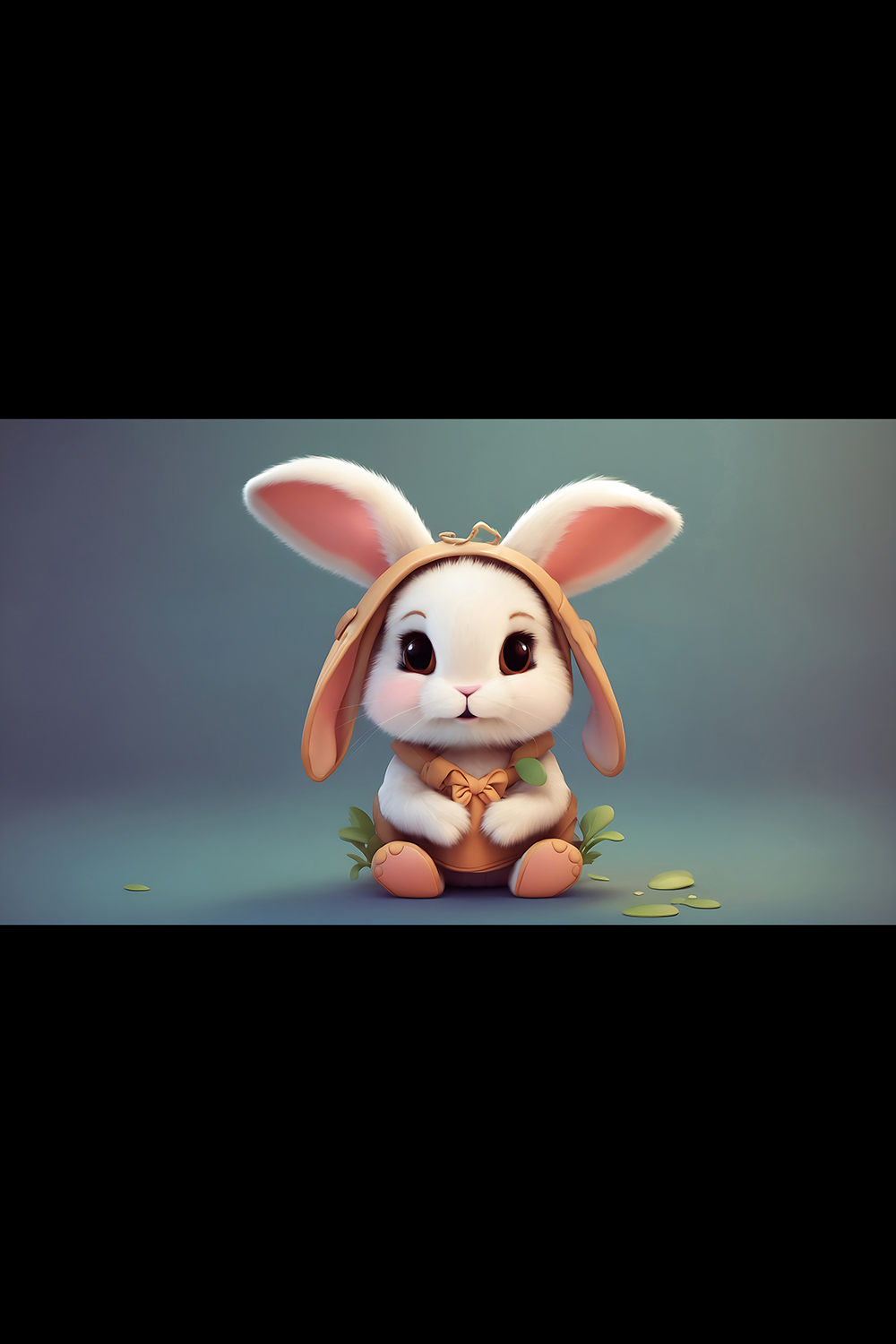 Cute pixar style pink baby rabbit sitting on a abstruct background - ai generated pinterest preview image.