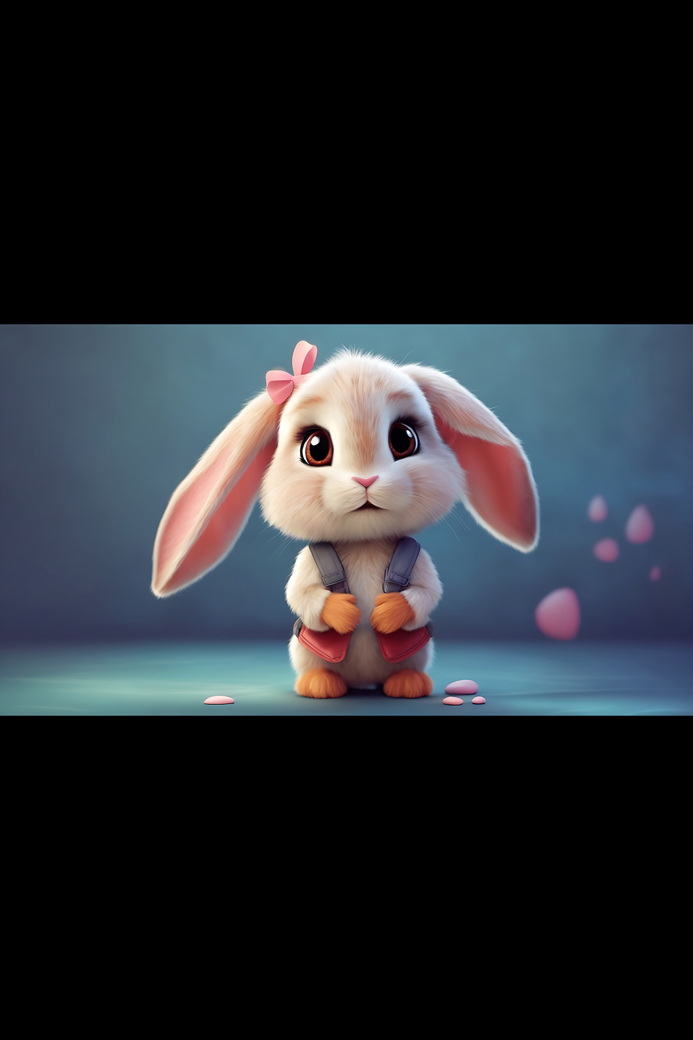 Cute Pixar style pink baby rabbit standing on a abstruct background - ai generated pinterest preview image.