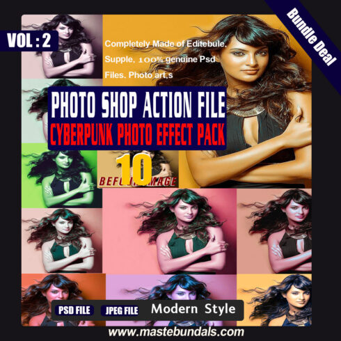 Cyberpunk Effect photoshop auction file one click action 10 styles cover image.