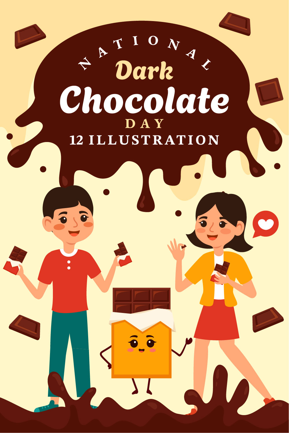 12 National Dark Chocolate Day Illustration pinterest preview image.