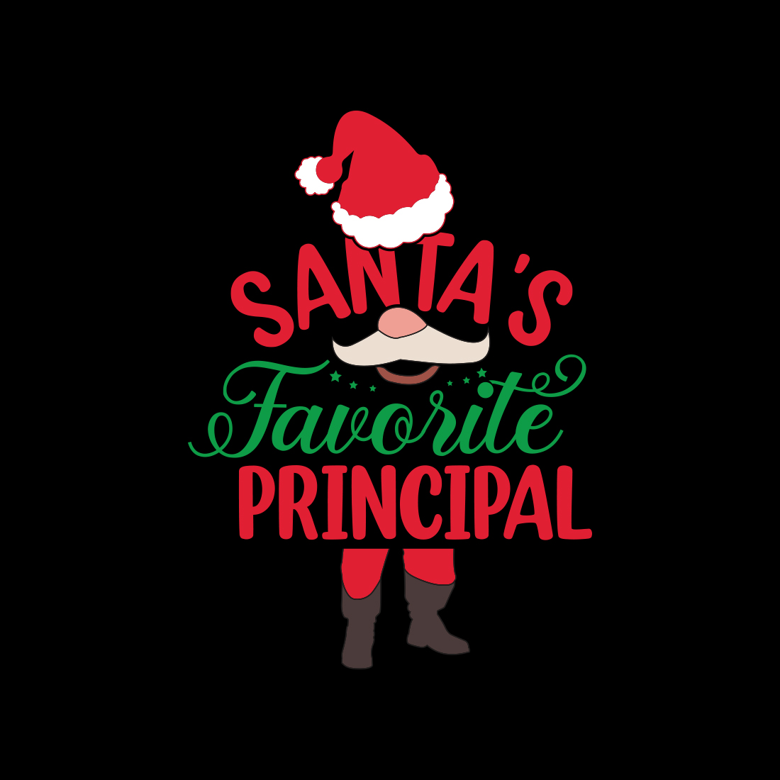 Santa's Favorite Principal T-shirt design preview image.