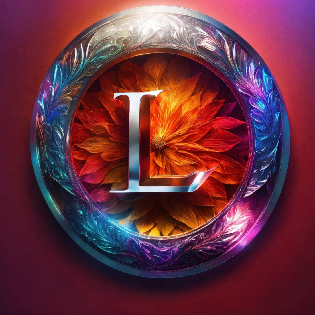 Vibrant powerful magic surrounding silvery l logo preview image.
