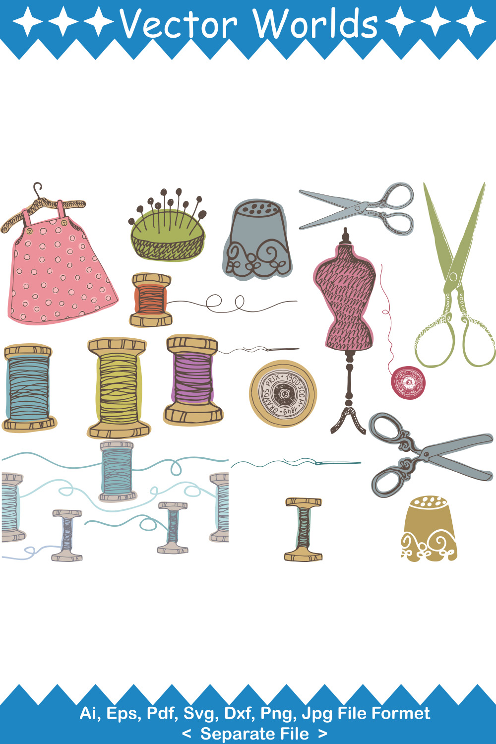 Sewing SVG Vector Design pinterest preview image.