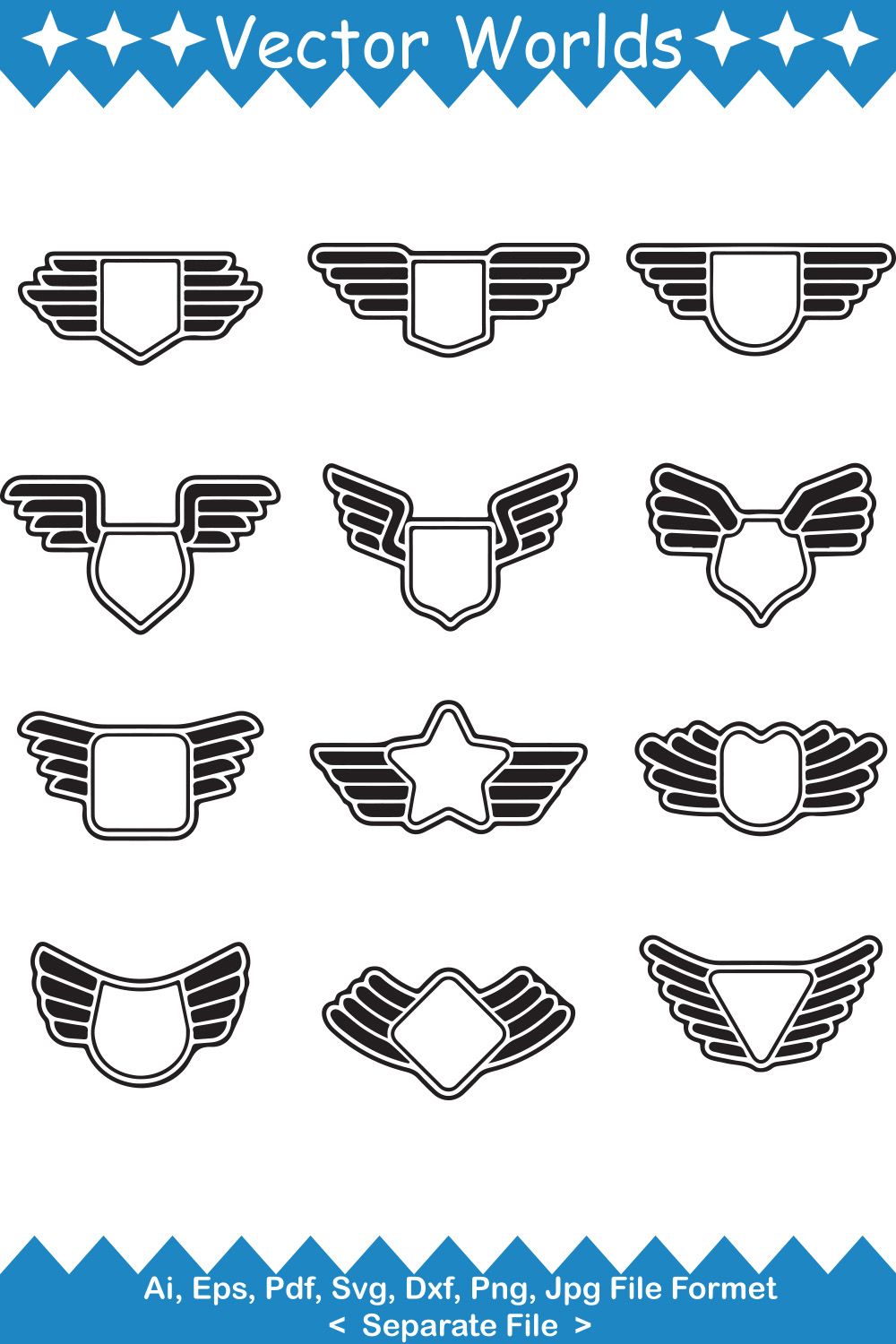 Wings Badge SVG Vector Design pinterest preview image.
