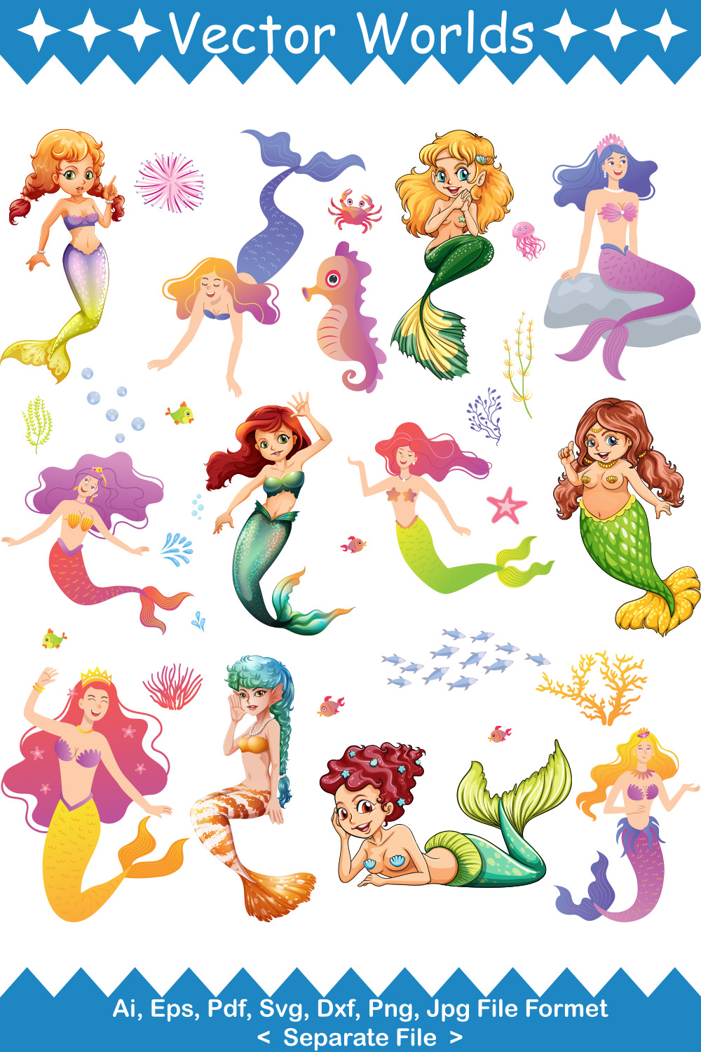 Mermaid SVG Vector Design pinterest preview image.