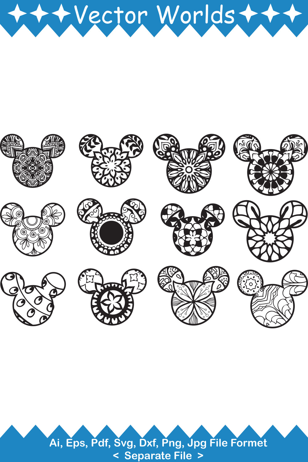 Mickey Mouse Ornament SVG Vector Design pinterest preview image.