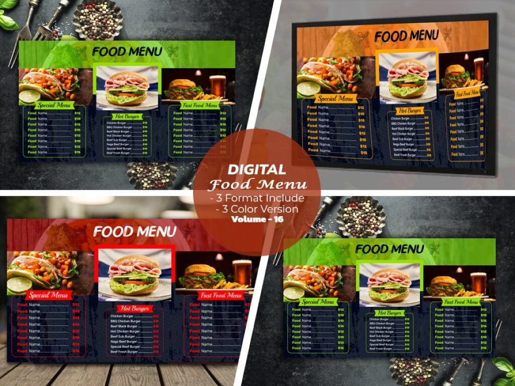 Computer Menu Food Names Digital Food Menu Design Template V-16 - MasterBundles