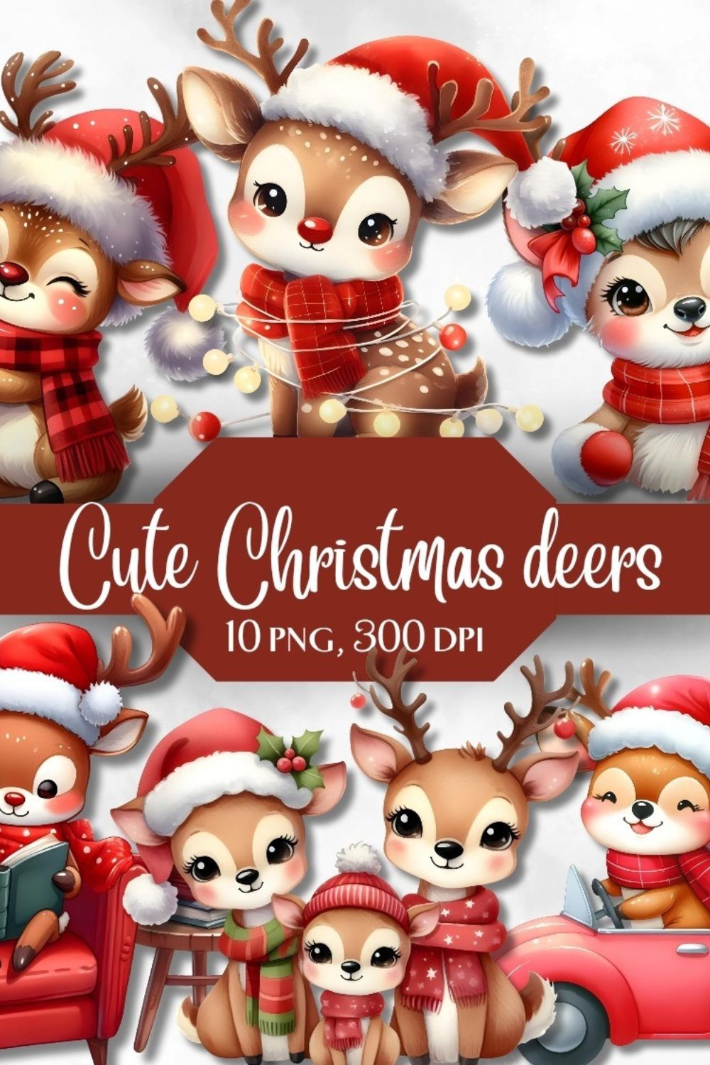 Christmas deers clip art bundle pinterest preview image.