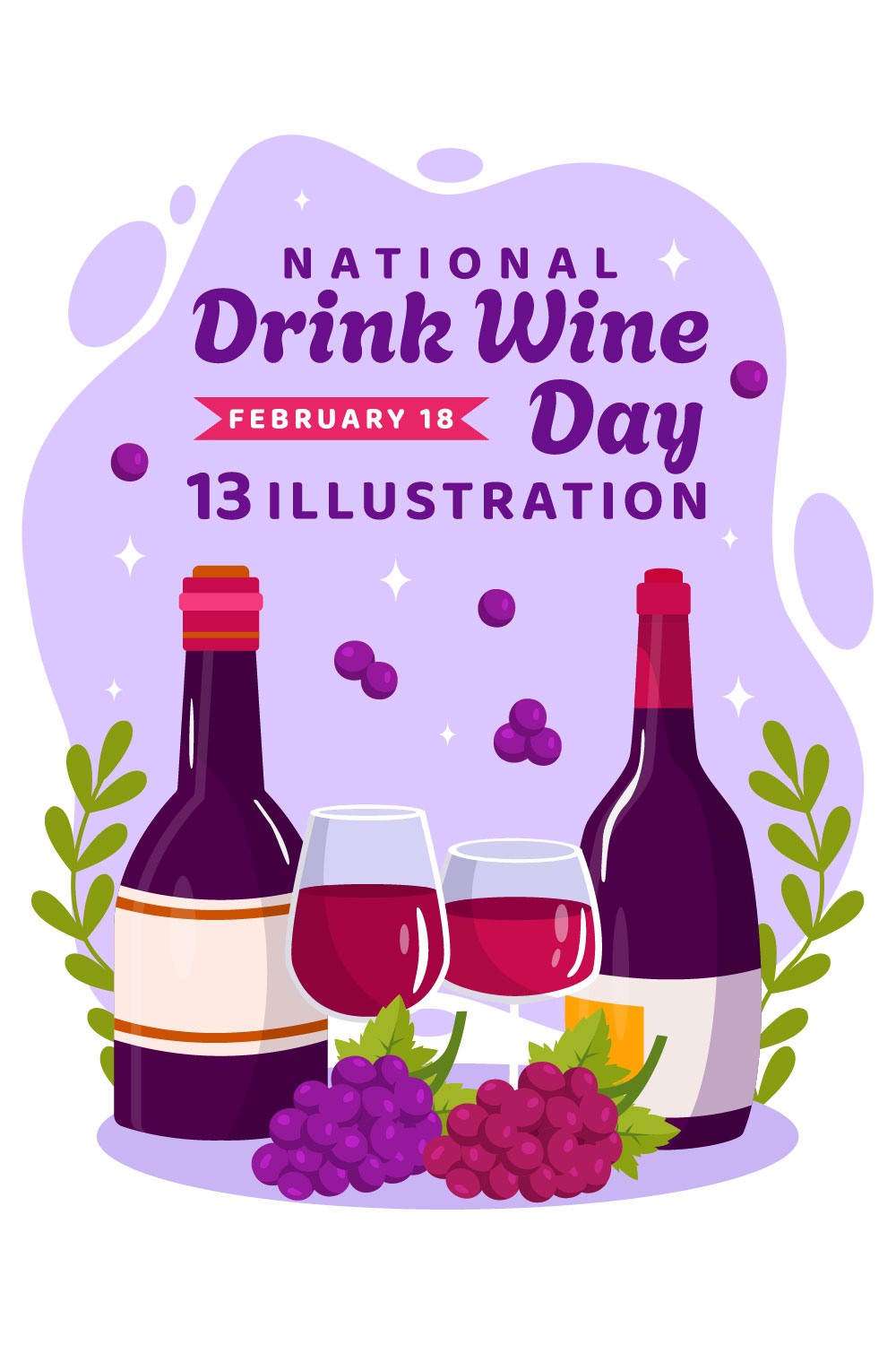 13 National Drink Wine Day Illustration pinterest preview image.