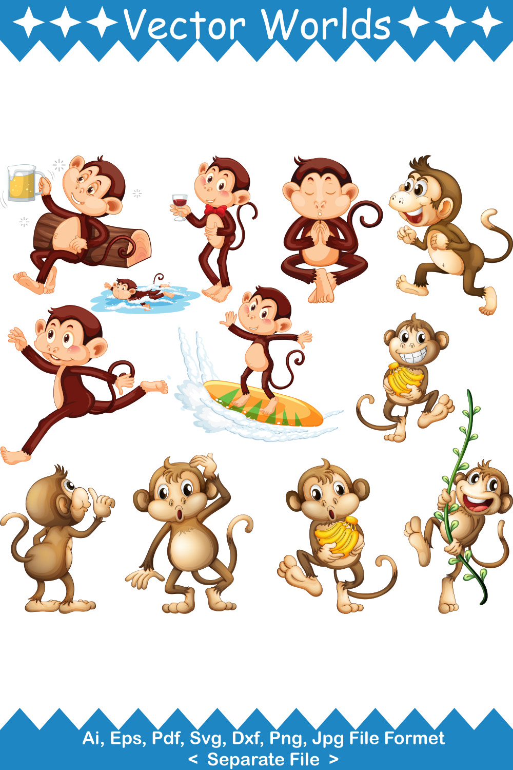 Monkey SVG Vector Design pinterest preview image.