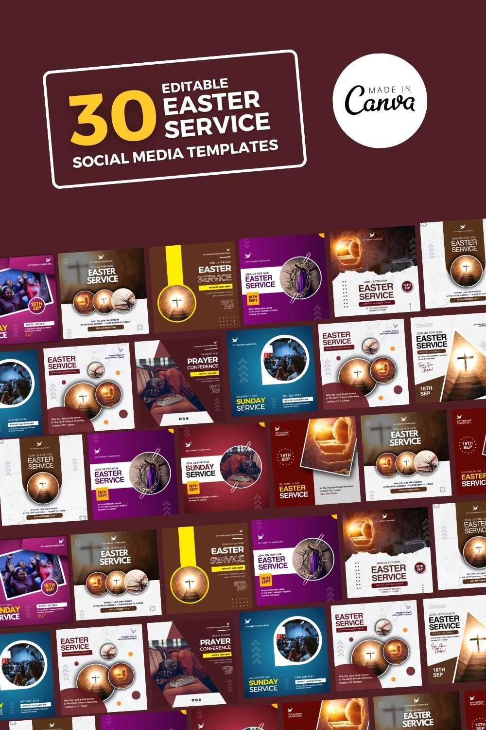 Church Easter Service Flyer Bundle (30) pinterest preview image.