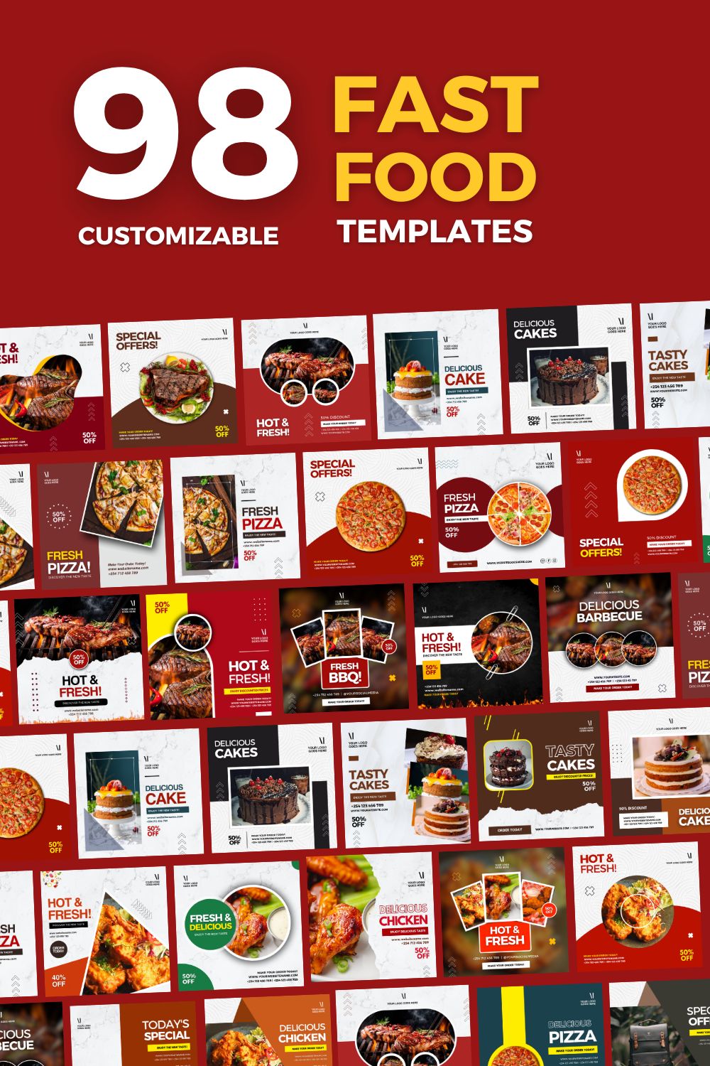 98 Fast Food Templates Design Bundle pinterest preview image.