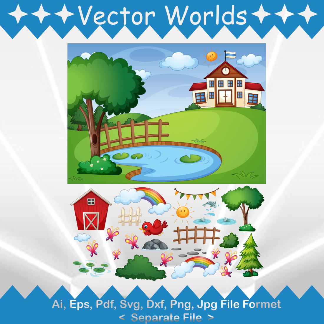 Rainbow Landscape SVG Vector Design preview image.