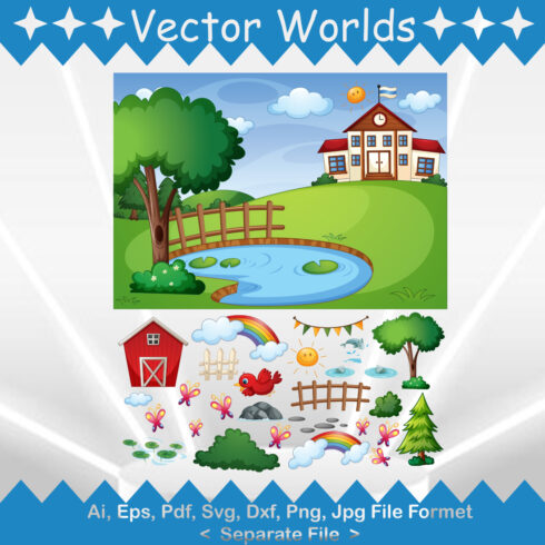 Rainbow Landscape SVG Vector Design cover image.