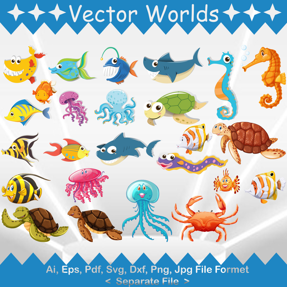 Sea Animals SVG Vector Design preview image.