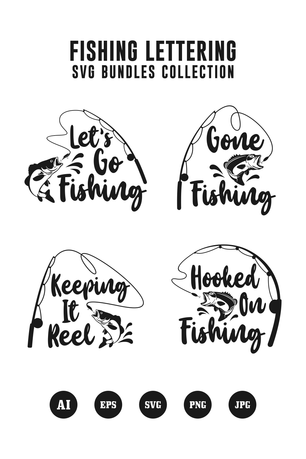 Fish lettering vector design collection - $7 pinterest preview image.