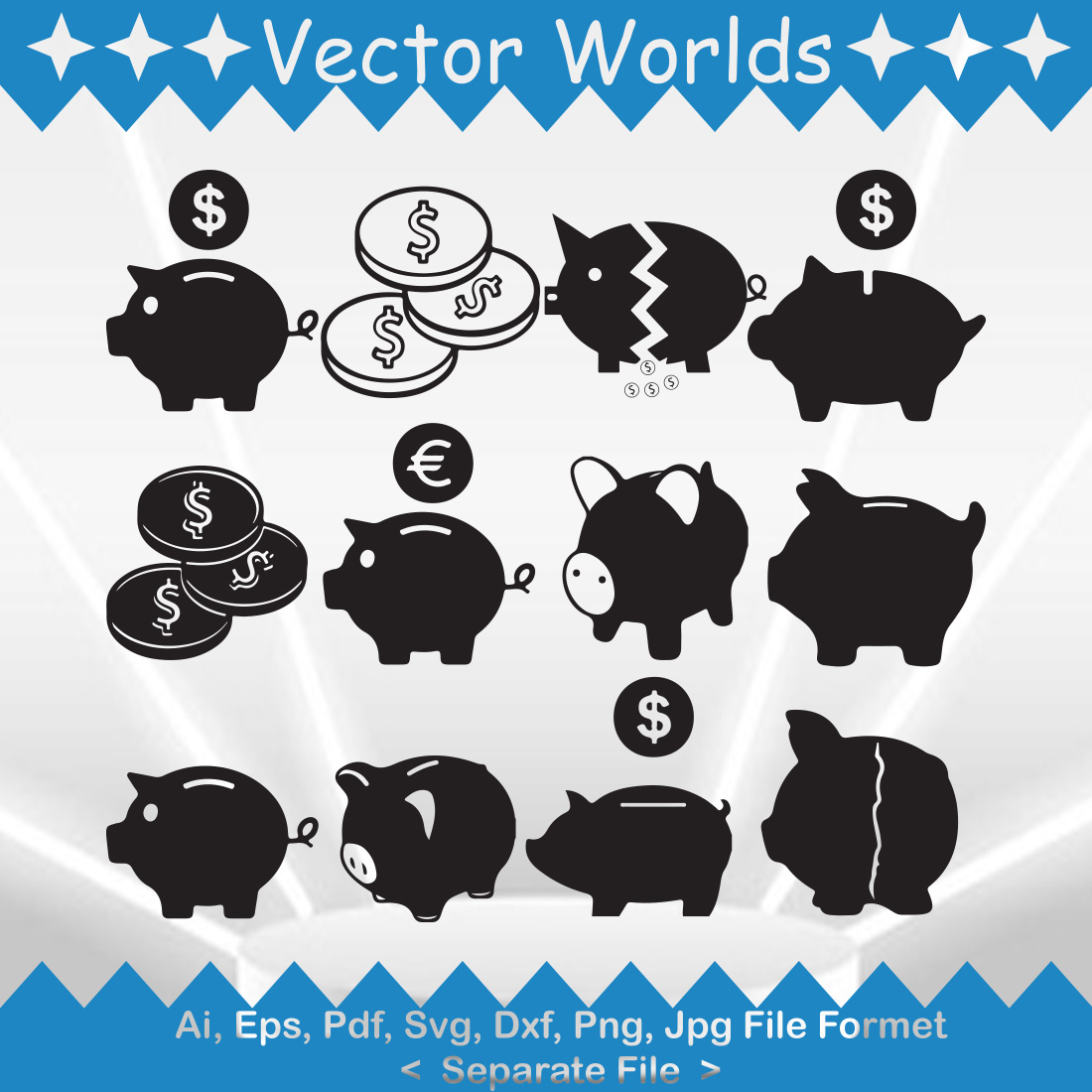 Piggy Bank SVG Vector Design cover image.