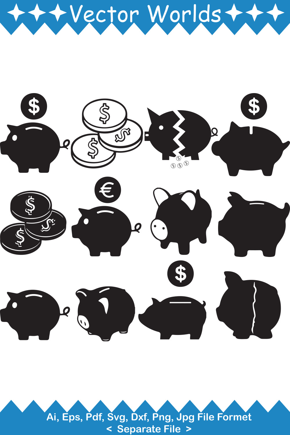 Piggy Bank SVG Vector Design pinterest preview image.