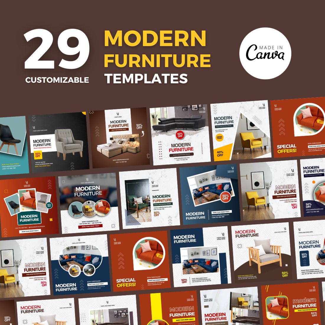 Modern Furniture Canva Flyer Bundle preview image.