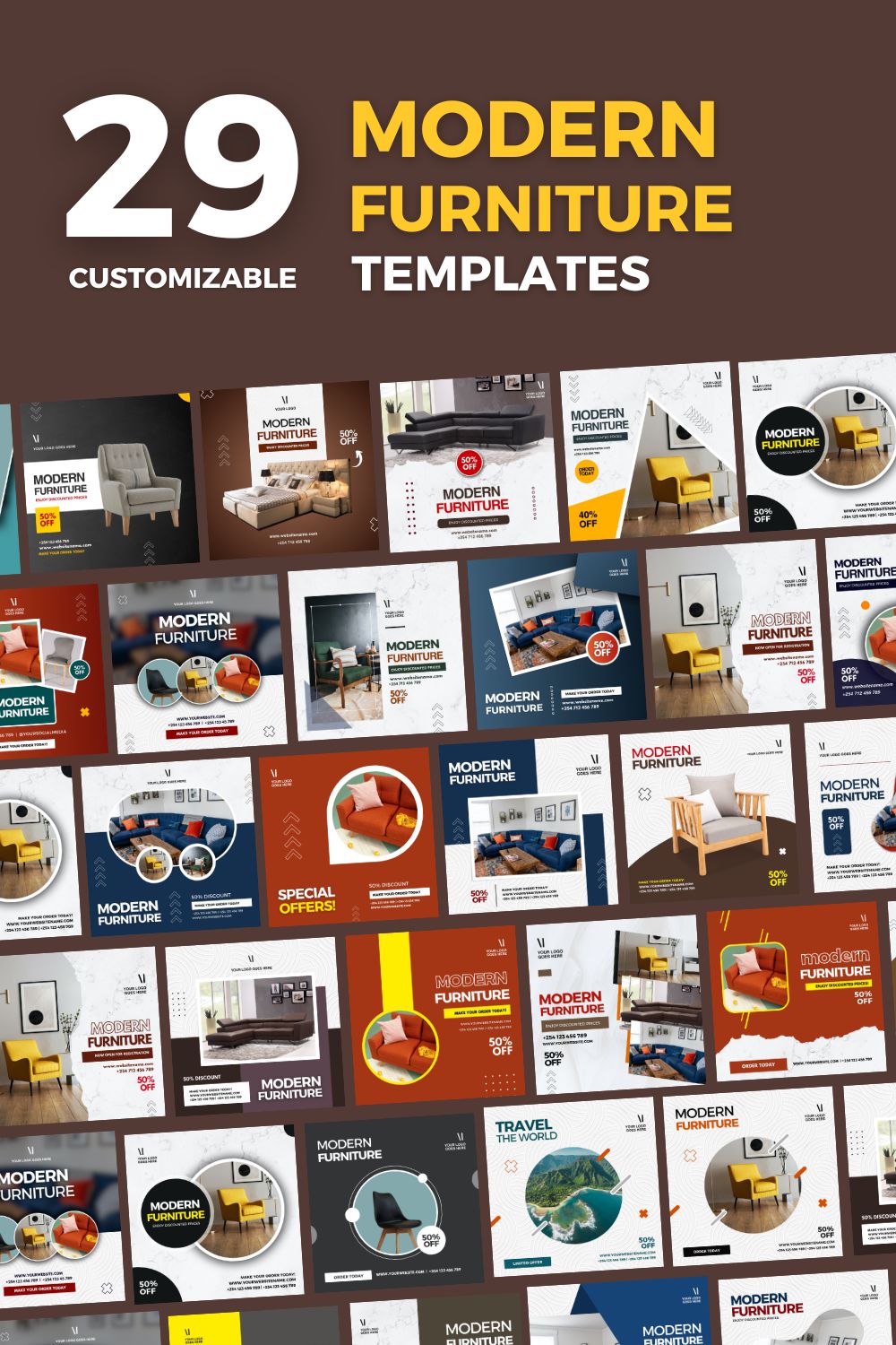 Modern Furniture Canva Flyer Bundle pinterest preview image.