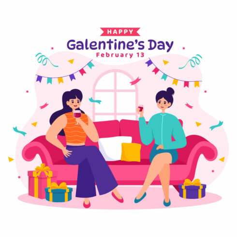12 Happy Galentine's Day Illustration cover image.