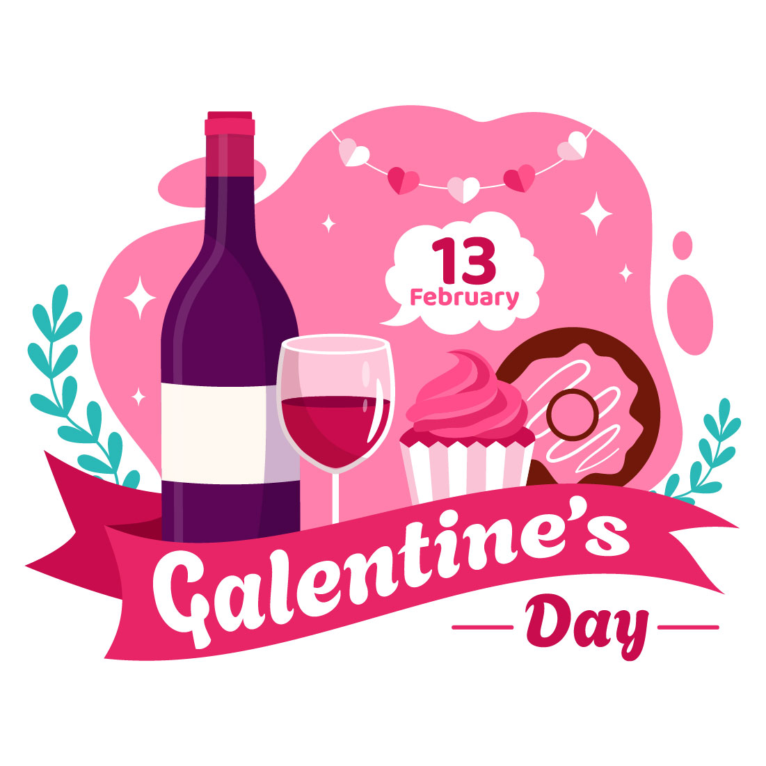 12 Happy Galentine's Day Illustration preview image.