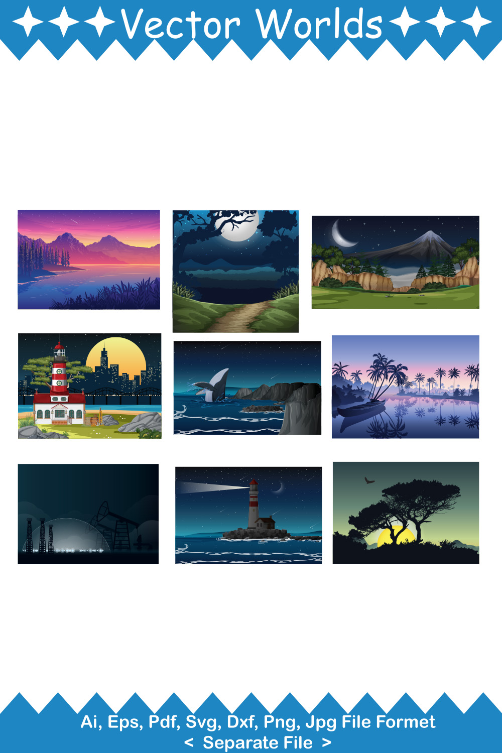 Night Scenery SVG Vector Design pinterest preview image.