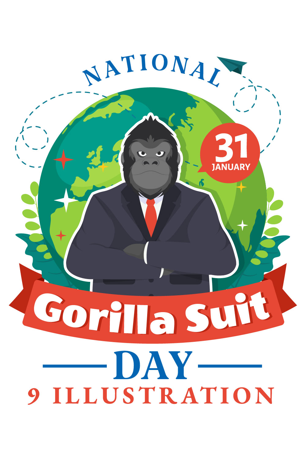 9 National Gorilla Suit Day Illustration pinterest preview image.