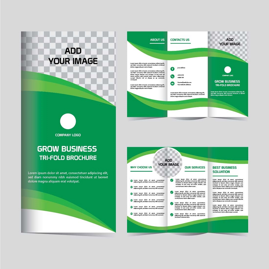 Grow business trifold brochure template design cover image.