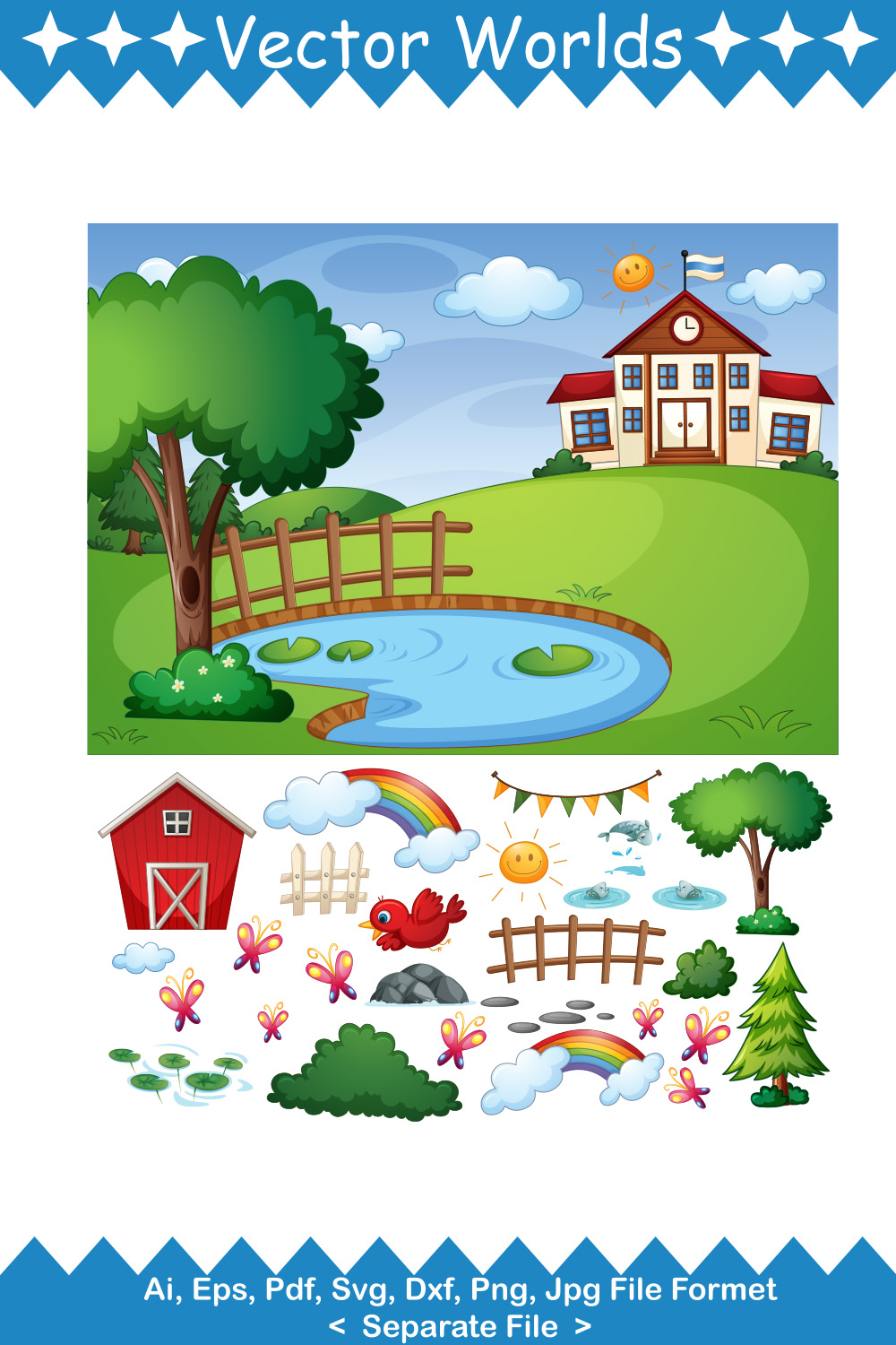 Rainbow Landscape SVG Vector Design pinterest preview image.