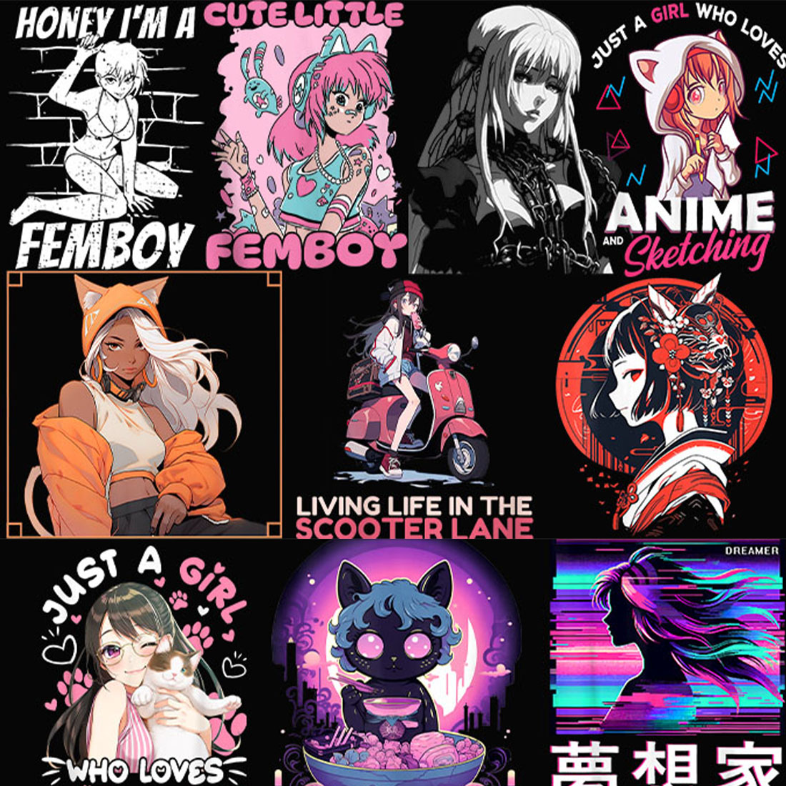 Anime　Girl　Japan　Anime　Cosplay　Femboy　Kawaii　Aesthetic　Otaku　Sad　Vaporwave　Design　Bundle　Manga　Japanese　Japanese　Tshirt