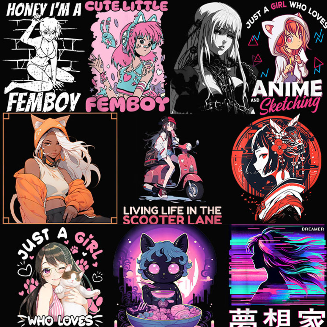 Manga Otaku Japanese – Kawaii Japan Cosplay Femboy Anime Japanese Aesthetic  Vaporwave Sad Anime Girl Tshirt Design Bundle