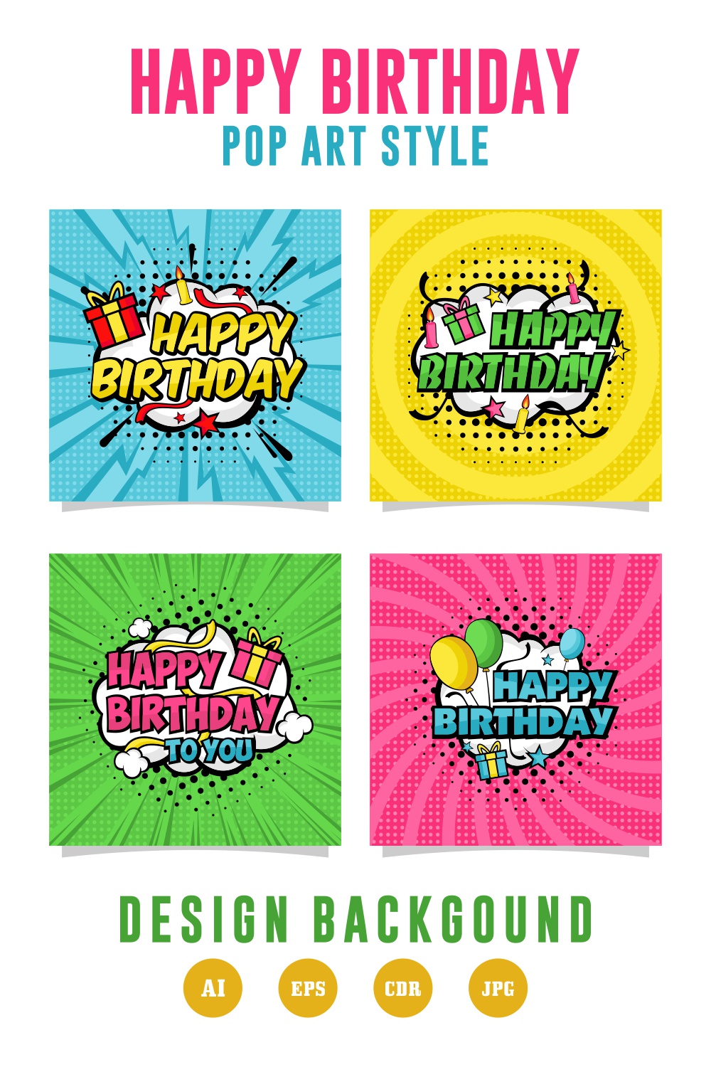 Happy birthday Pop art style collection - $5 pinterest preview image.