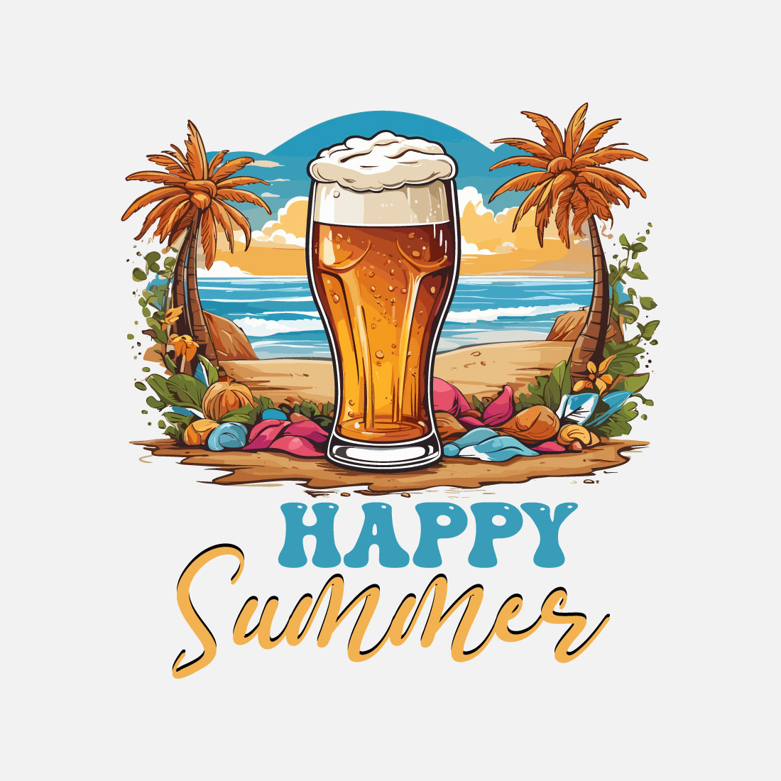 Summer Beer Beach T-shirt Design preview image.