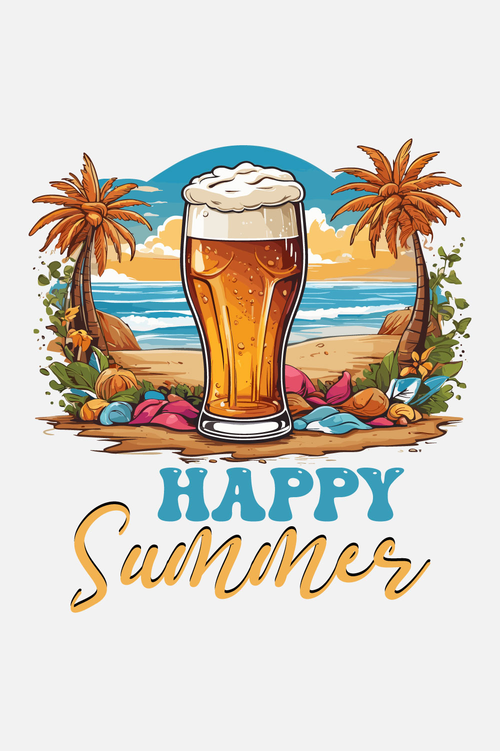 Summer Beer Beach T-shirt Design pinterest preview image.