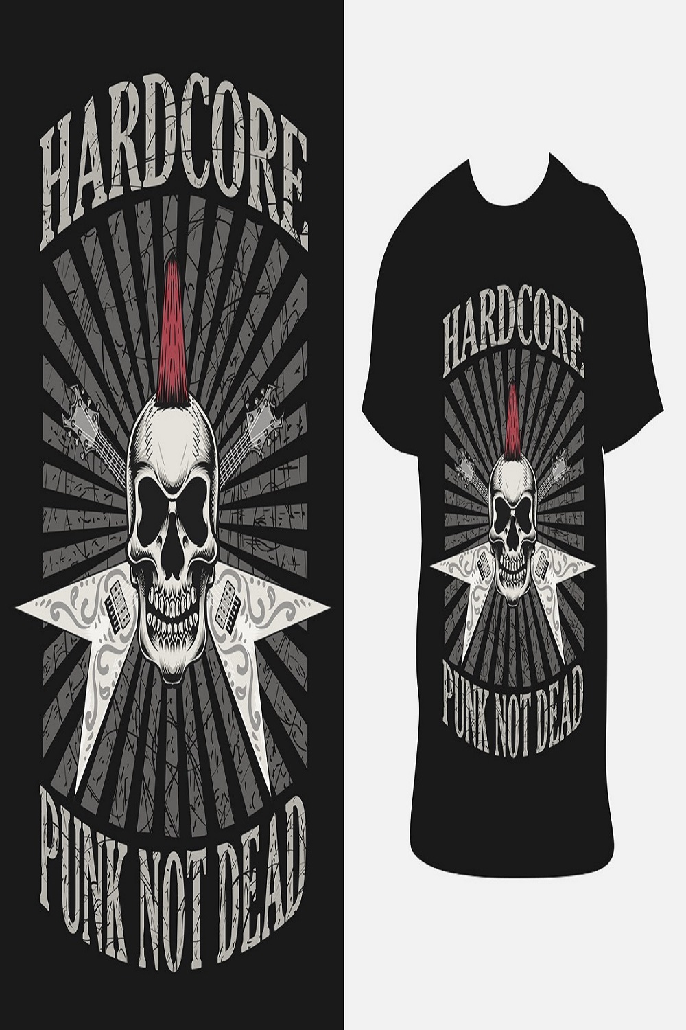 Hardcore punk skull with t-shirt design pinterest preview image.