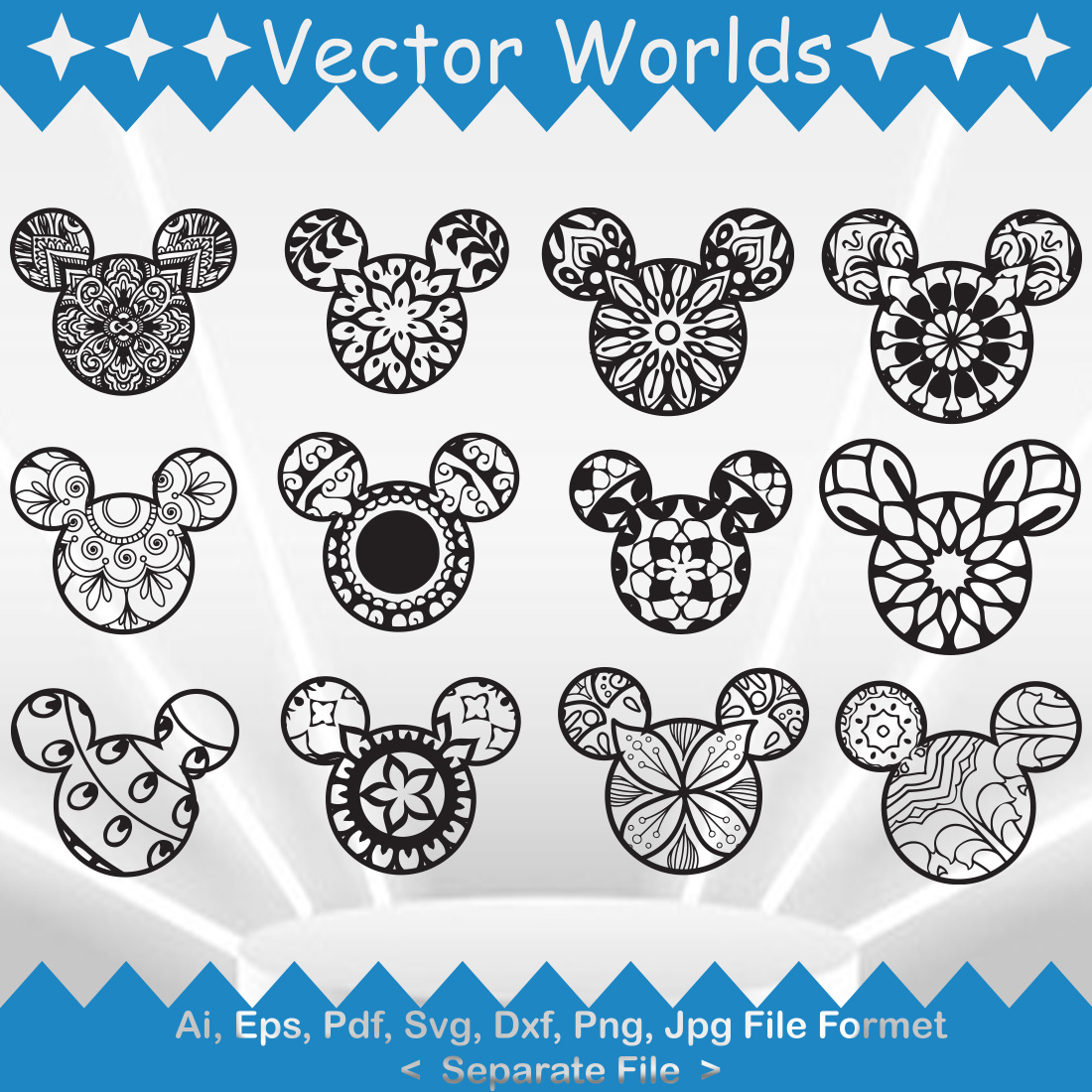 Mickey Mouse Ornament SVG Vector Design preview image.