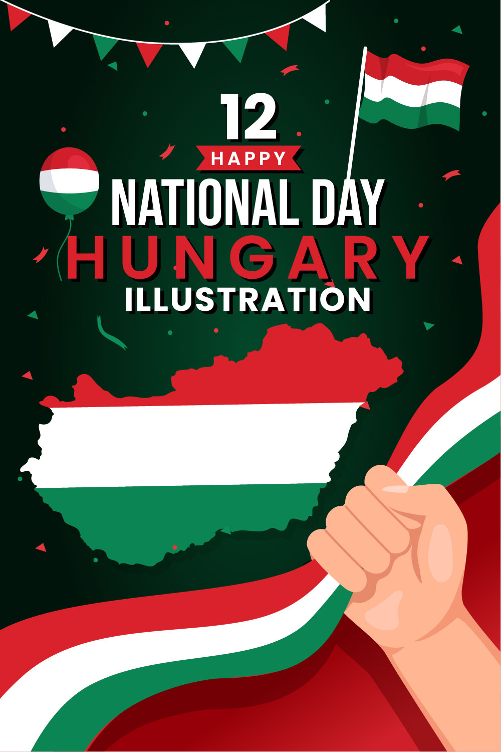12 Happy Hungary National Day Illustration pinterest preview image.