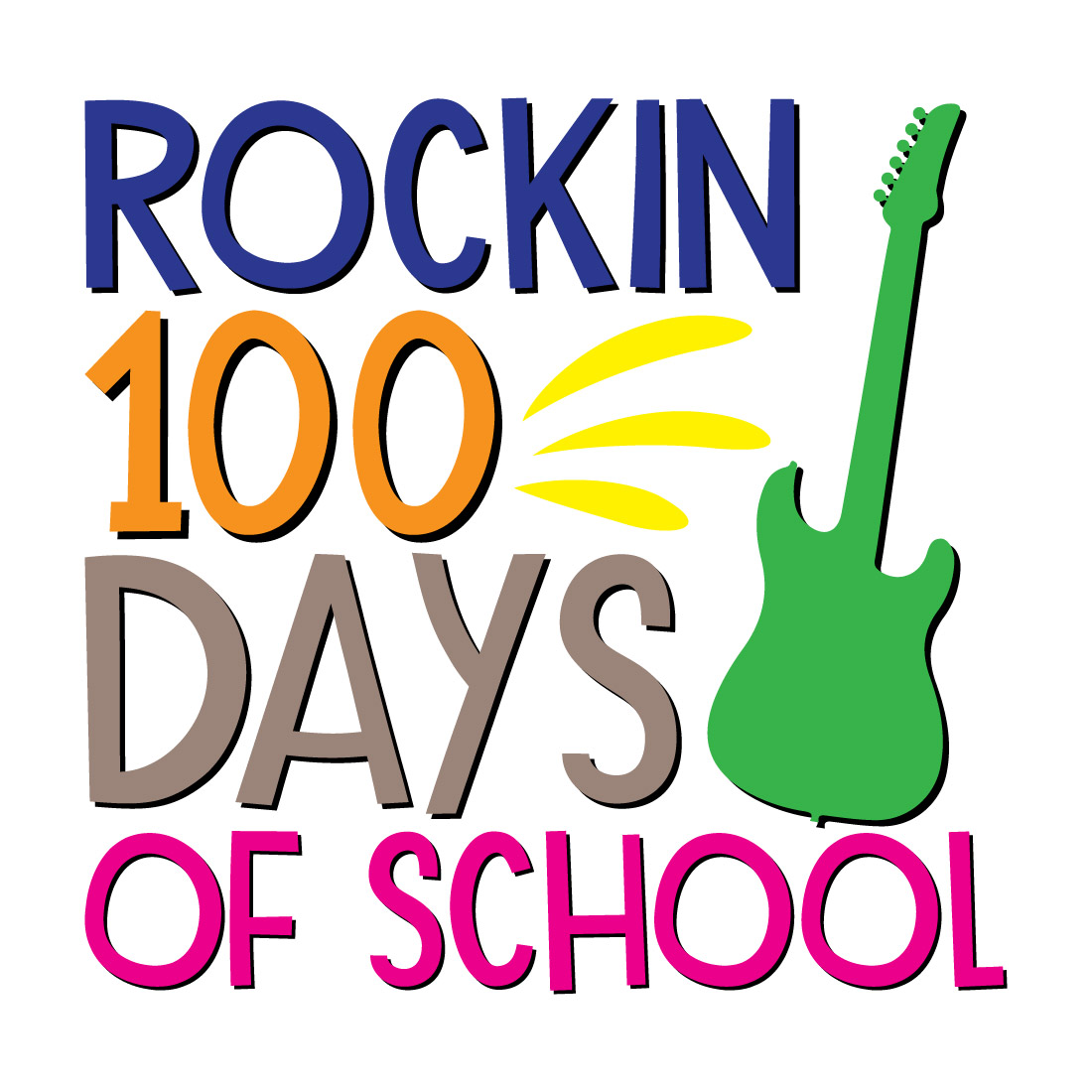 Rockin 100 days of school / 100 days of school t-shirt design preview image.