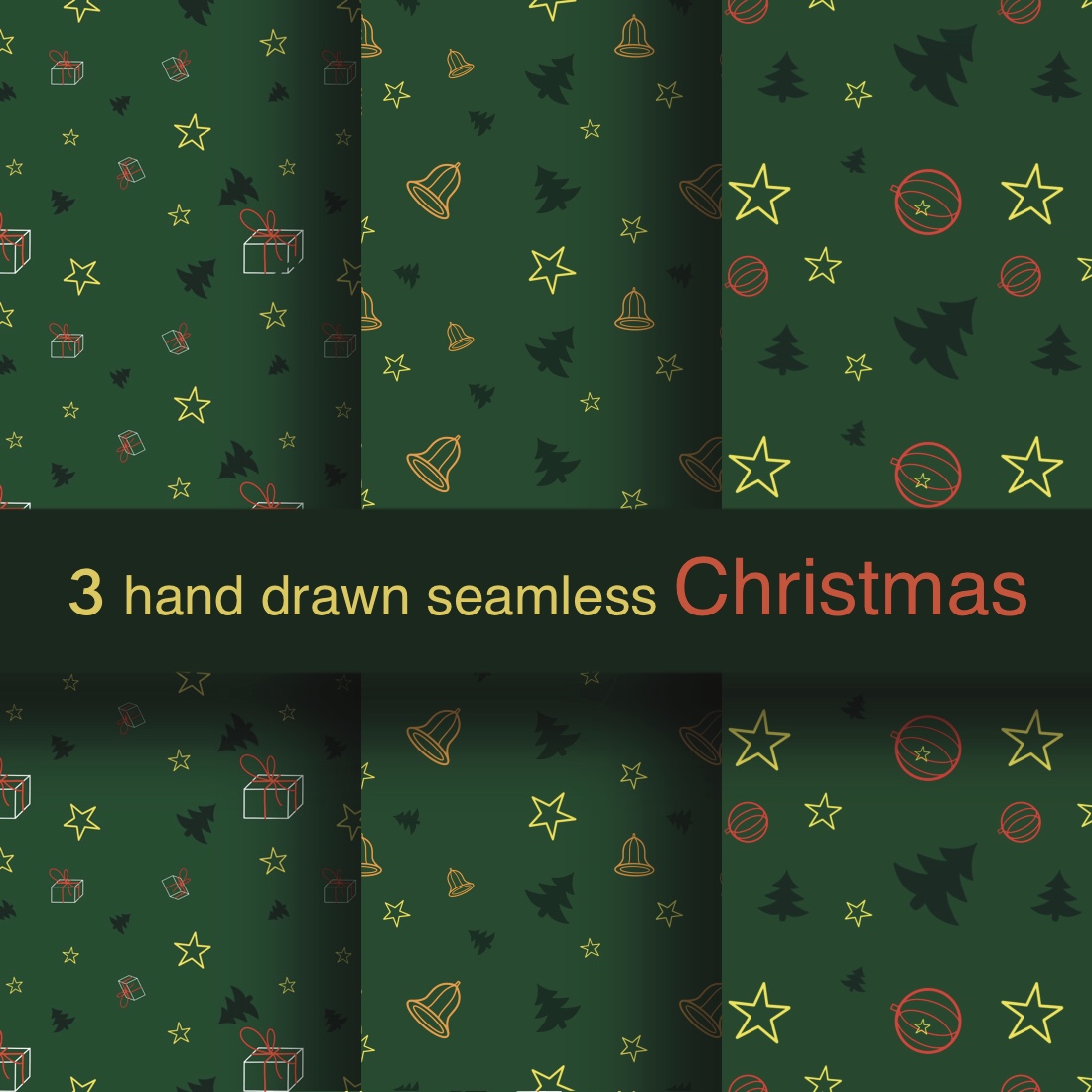 3 hand made seamless patterns Marry Christmas cover image.