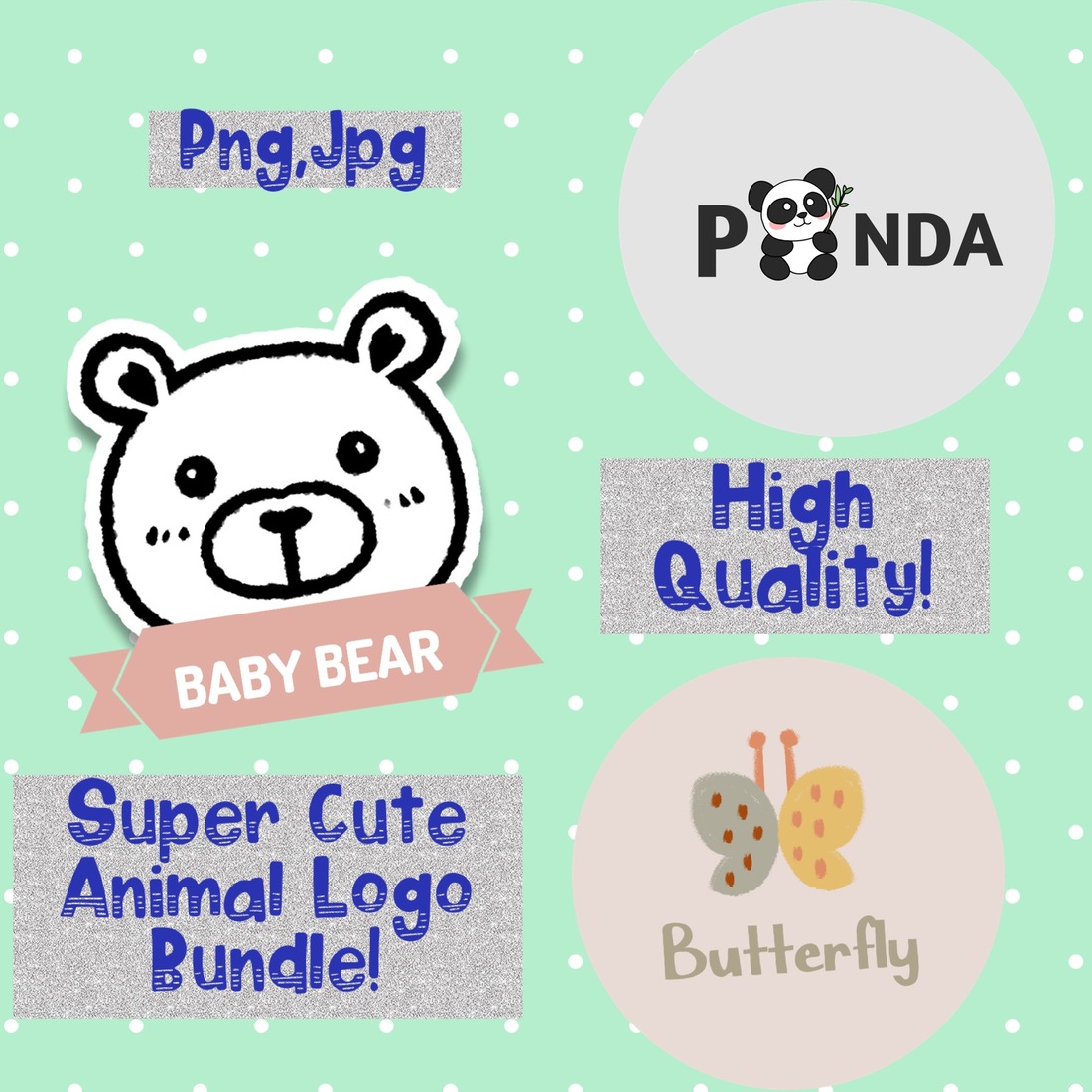 Super Cute Animals Logo/Sticker Bundle (png,jpg) cover image.