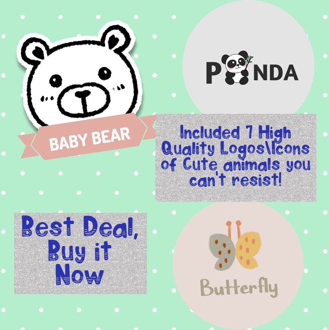 Super Cute Animals Logo/Sticker Bundle (png,jpg) preview image.