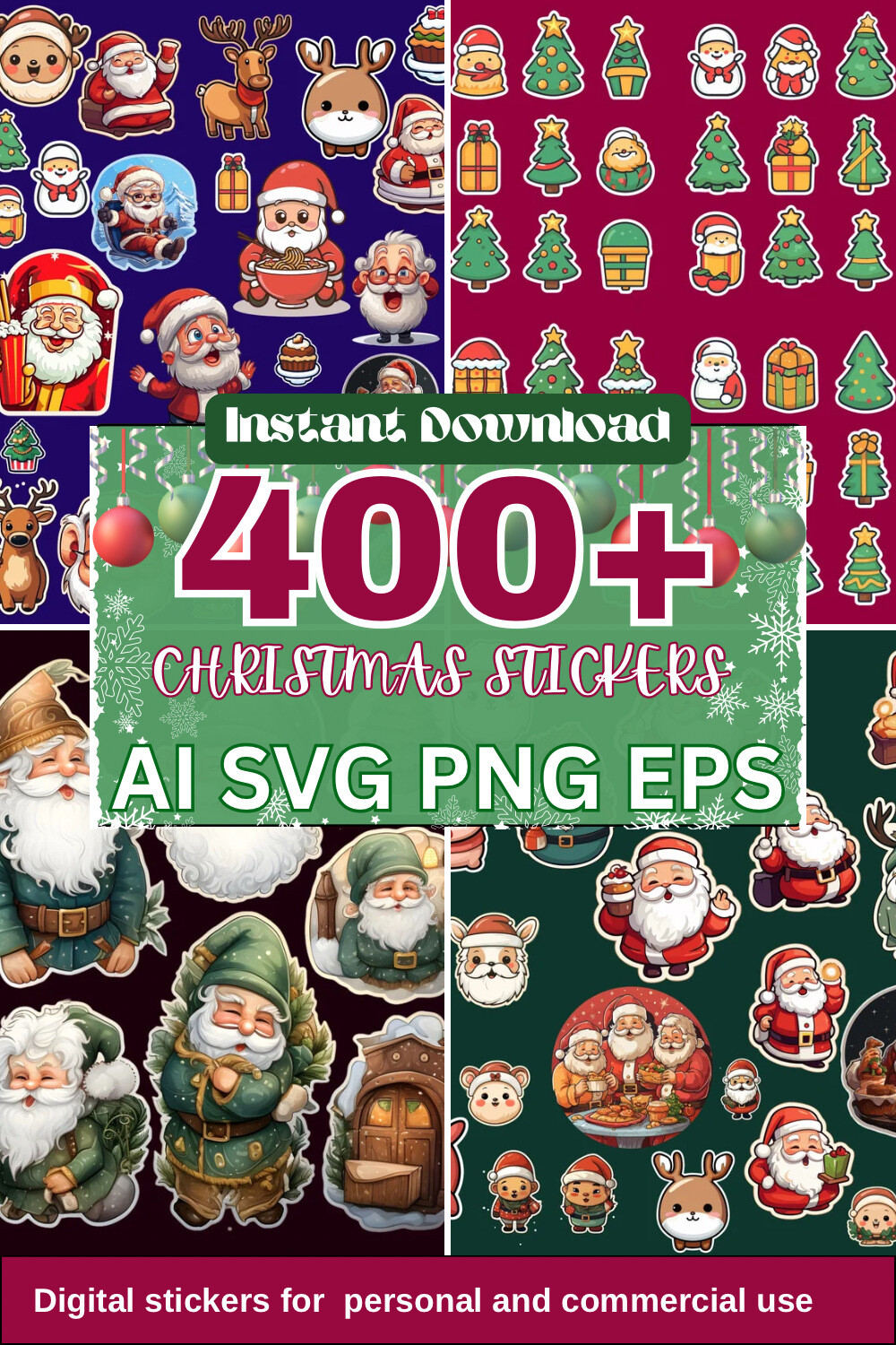 Christmas stickers bundle pinterest preview image.