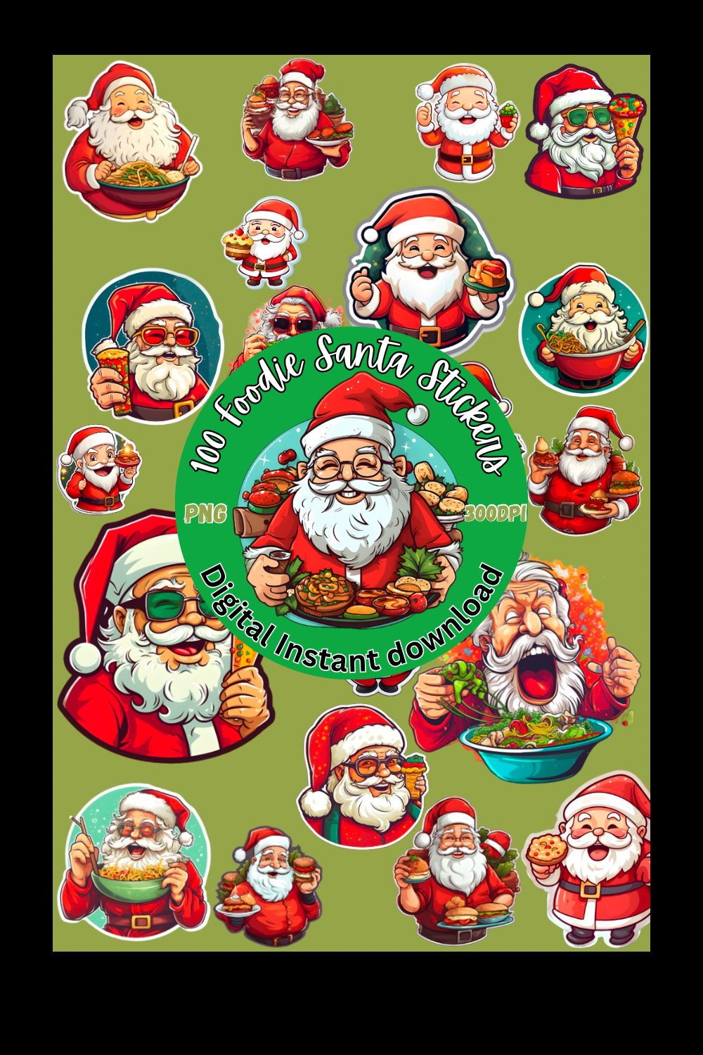 Foodie Santa sticker bundle pinterest preview image.